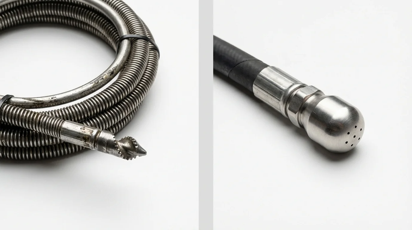 Drain snake cable and hydro jetting nozzle used for drain cleaning in Holden, MA