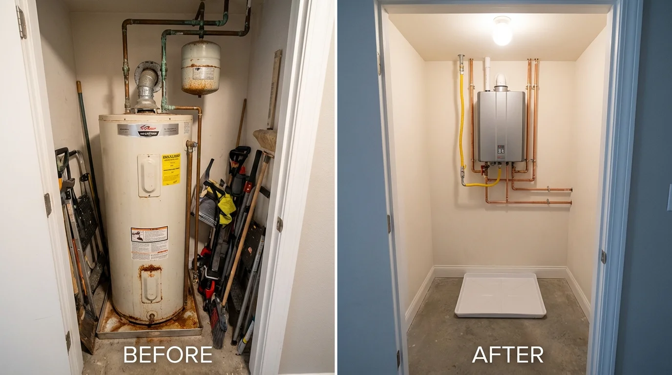 Tank water heater versus wall-mounted tankless unit comparison for Holden, MA homeowners